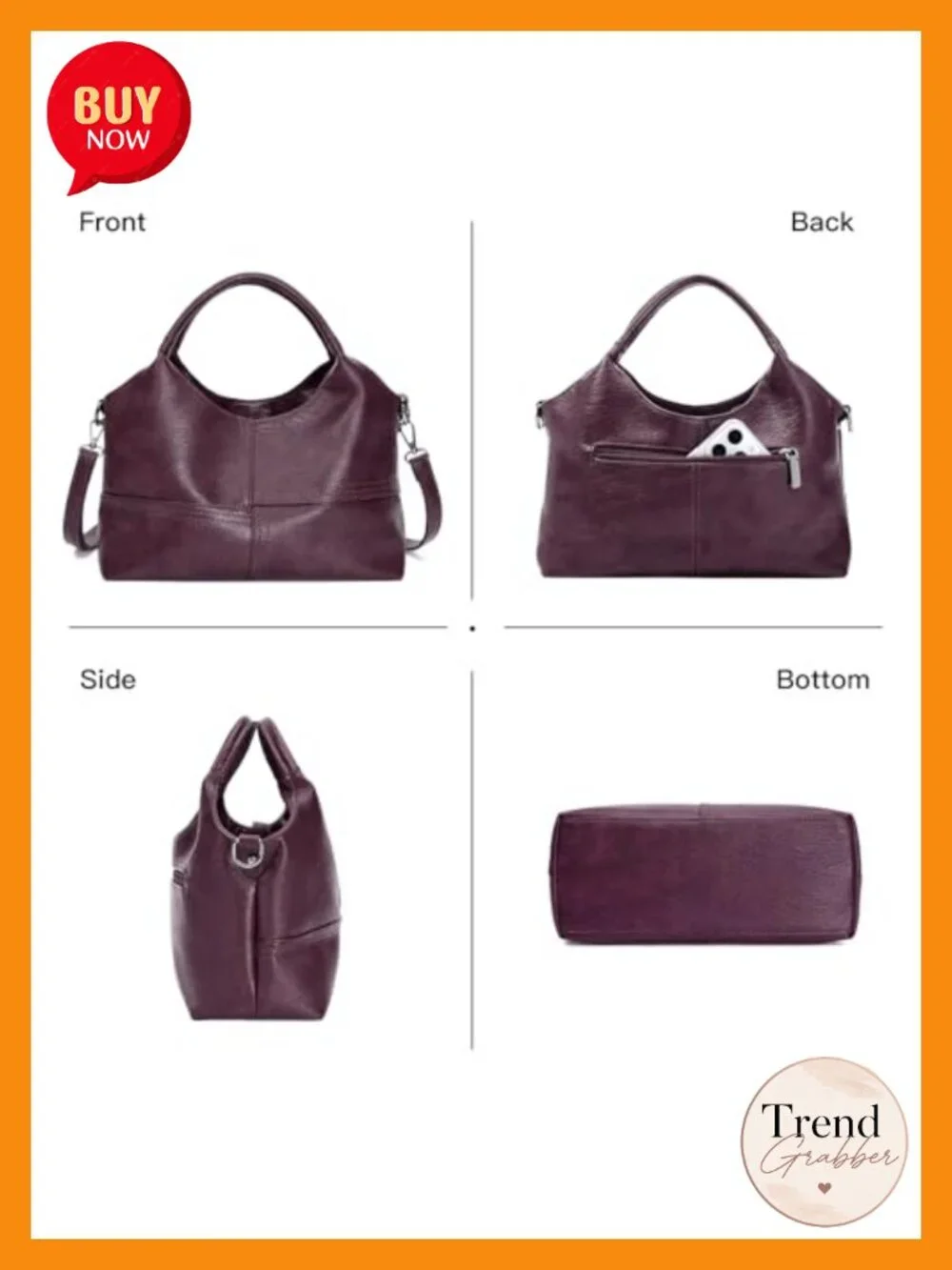 Women's Soft Faux Leather Hobo Handbag Crossbody Satchel Tote with Top Handle